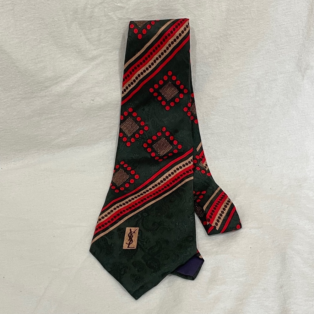 Vintage Yves Saint Laurent YSL Signature Logo Silk Tie
